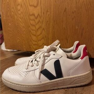 Veja White Sneakers with Navy and Red Accents